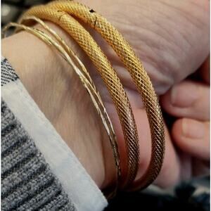 Bangle Bracelets(2) Textured Rose Gold Stainless Steel Signed 8" Hinged JCM